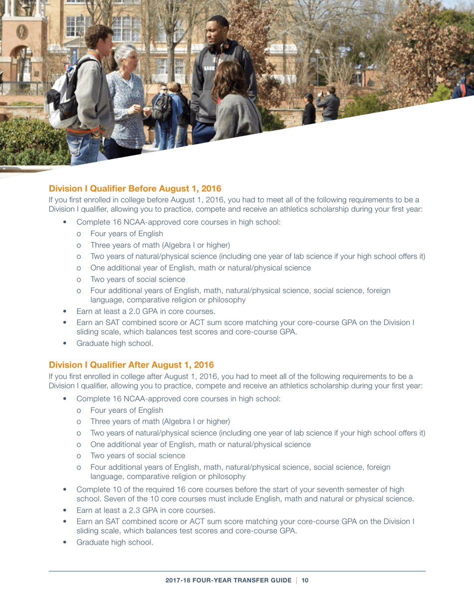 2017-18 Guide for Four-Year Transfers for Student-Athletes at Four-Year Colleges - Ncaa, Page 10