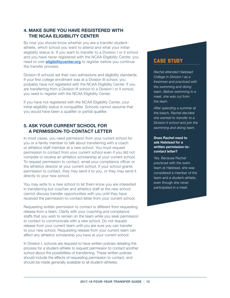 2017-18 Guide for Four-Year Transfers for Student-Athletes at Four-Year Colleges - Ncaa, Page 13