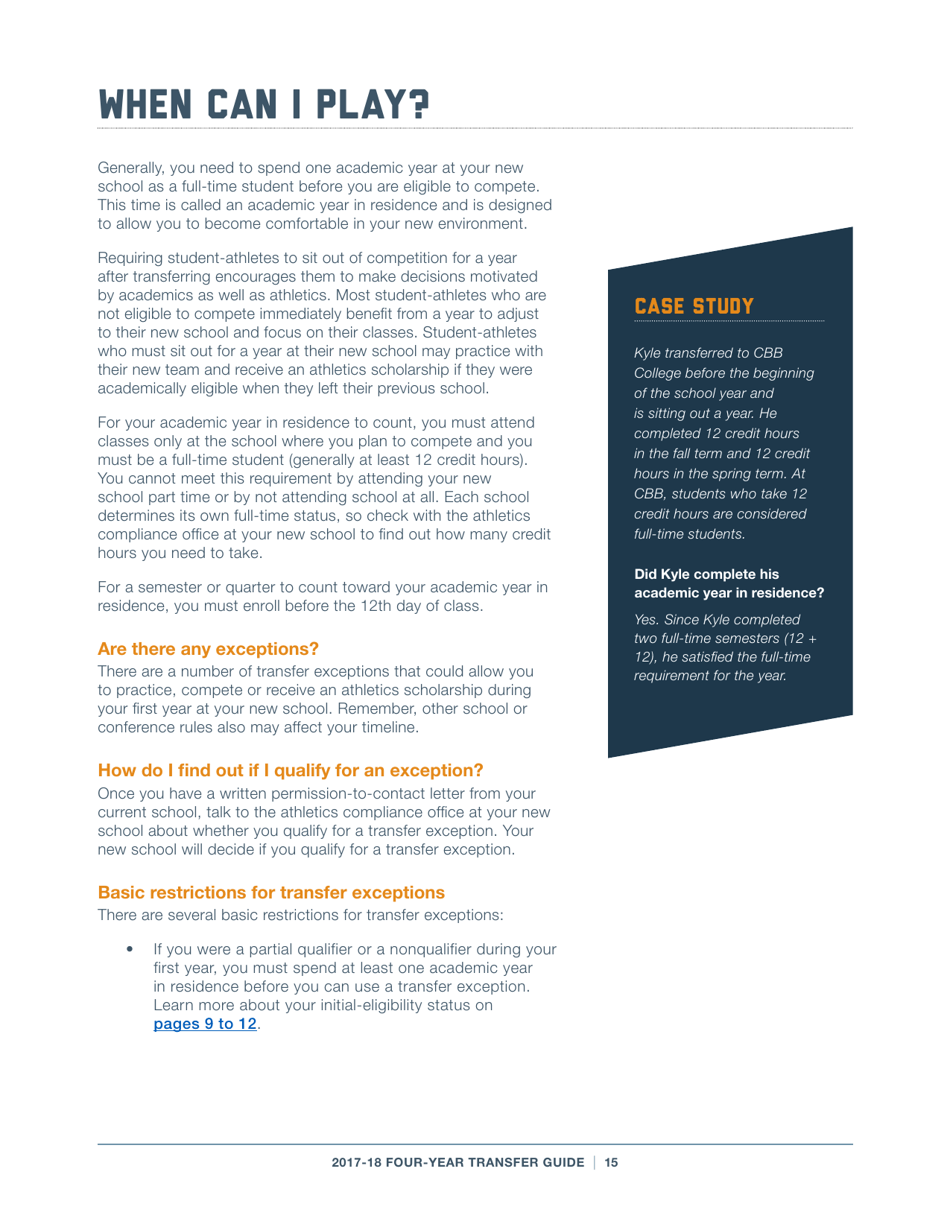 2017-18 Guide for Four-Year Transfers for Student-Athletes at Four-Year Colleges - Ncaa, Page 15