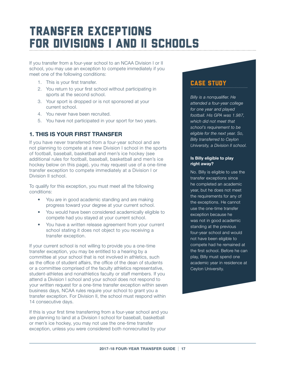 2017-18 Guide for Four-Year Transfers for Student-Athletes at Four-Year Colleges - Ncaa, Page 17