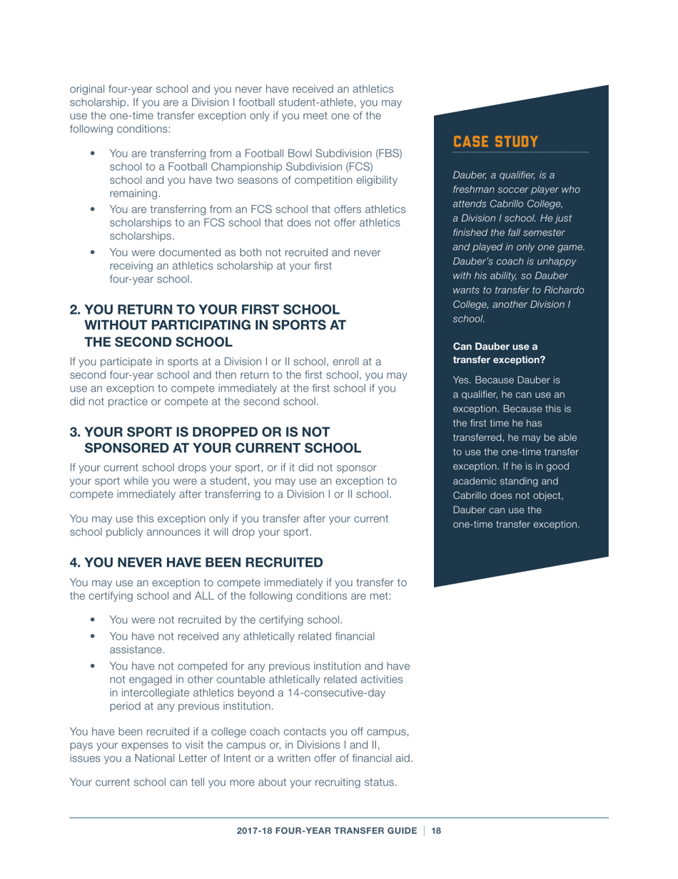 2017-18 Guide for Four-Year Transfers for Student-Athletes at Four-Year Colleges - Ncaa, Page 18