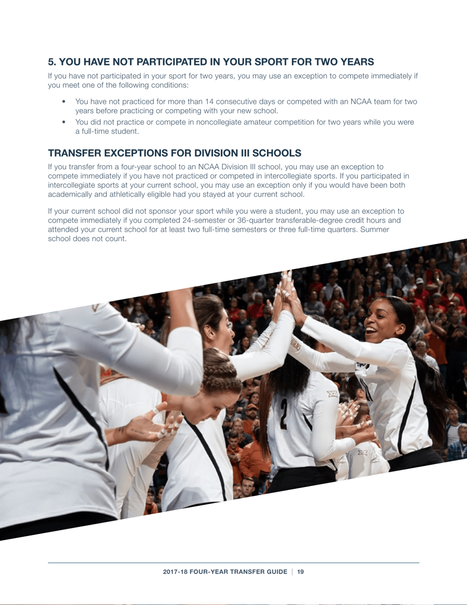 2017-18 Guide for Four-Year Transfers for Student-Athletes at Four-Year Colleges - Ncaa, Page 19
