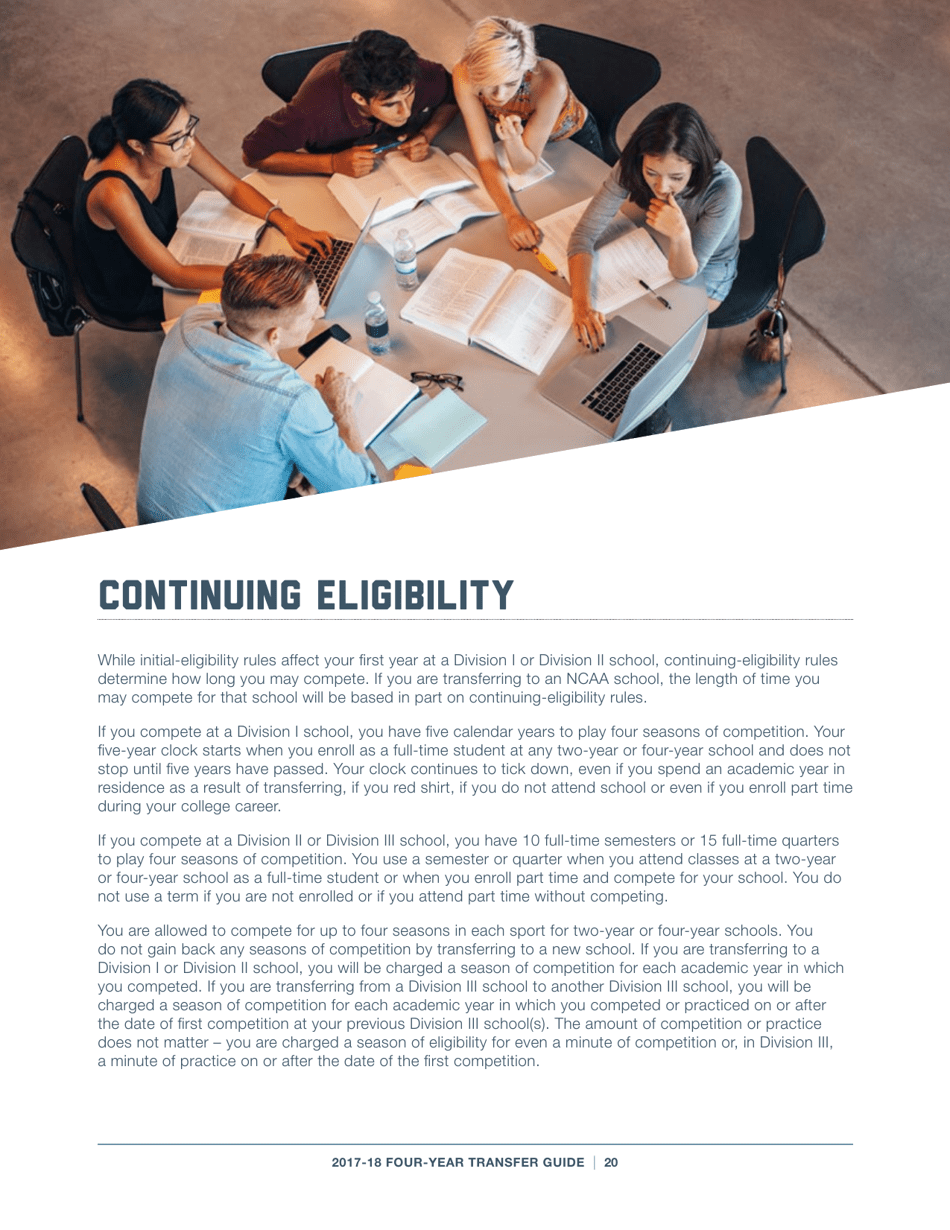 2017-18 Guide for Four-Year Transfers for Student-Athletes at Four-Year Colleges - Ncaa, Page 20