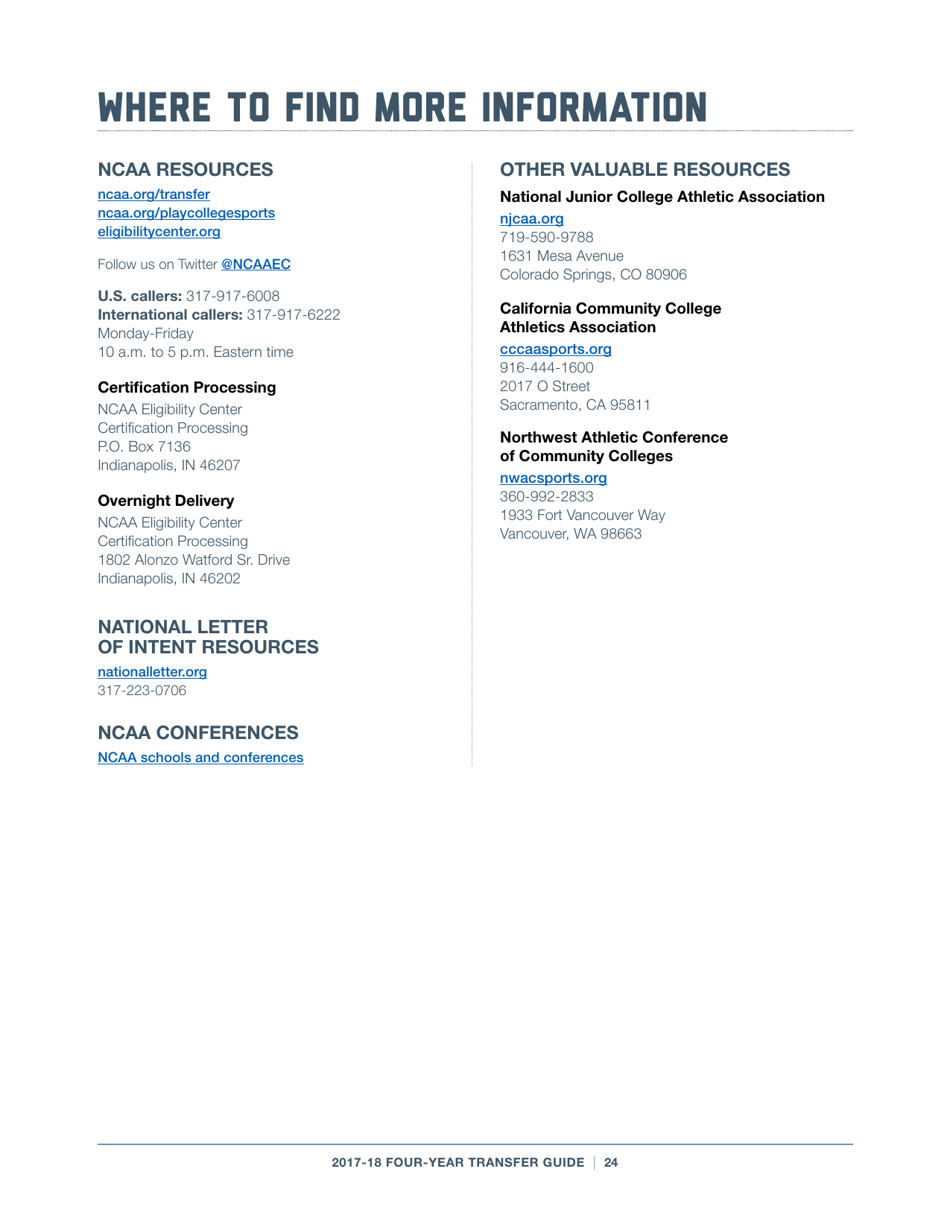 2017-18 Guide for Four-Year Transfers for Student-Athletes at Four-Year Colleges - Ncaa, Page 24