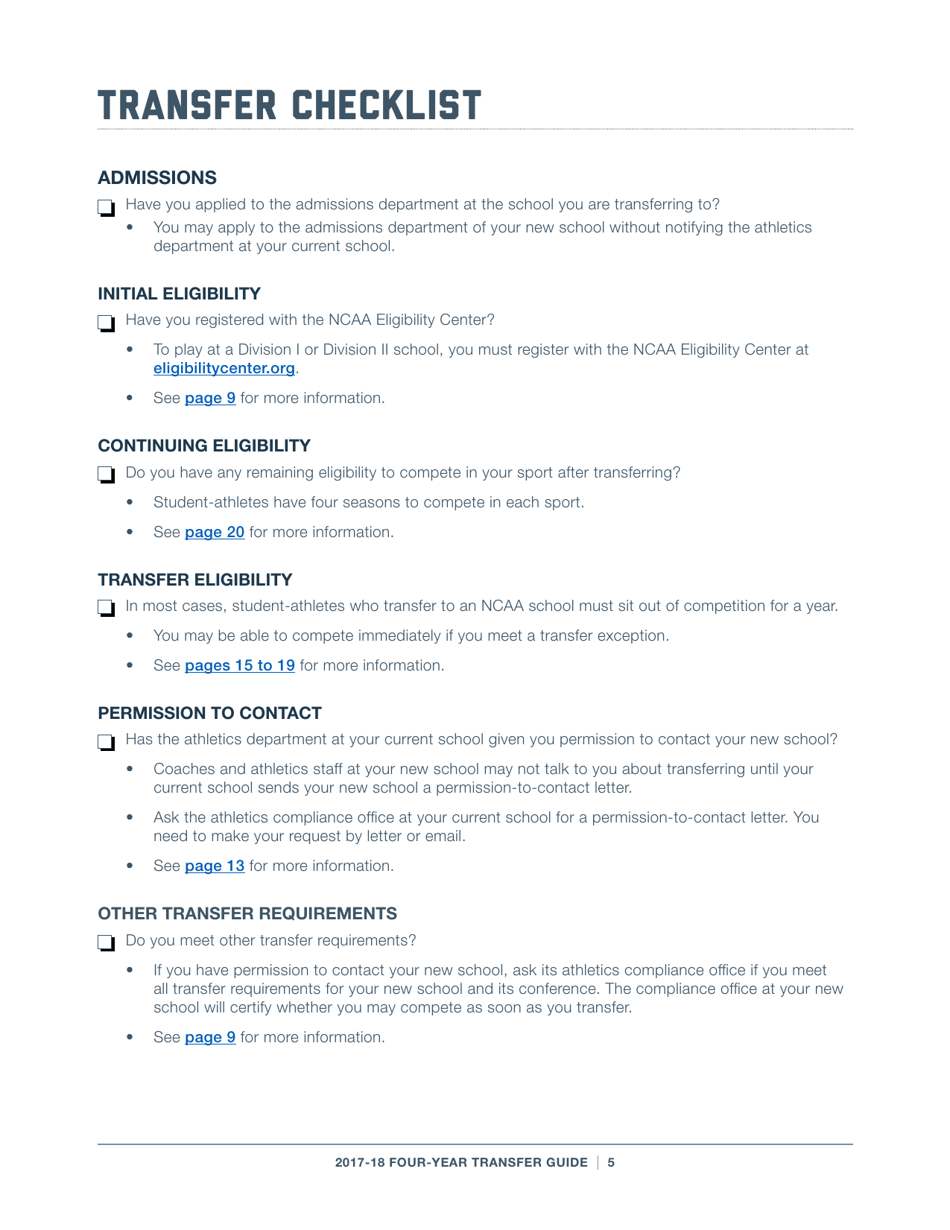 2017-18 Guide for Four-Year Transfers for Student-Athletes at Four-Year Colleges - Ncaa, Page 5