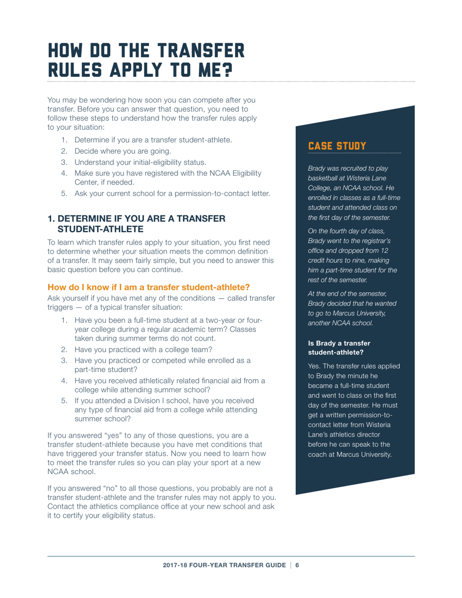 2017-18 Guide for Four-Year Transfers for Student-Athletes at Four-Year Colleges - Ncaa, Page 6