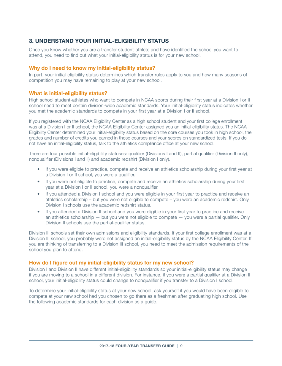2017-18 Guide for Four-Year Transfers for Student-Athletes at Four-Year Colleges - Ncaa, Page 9