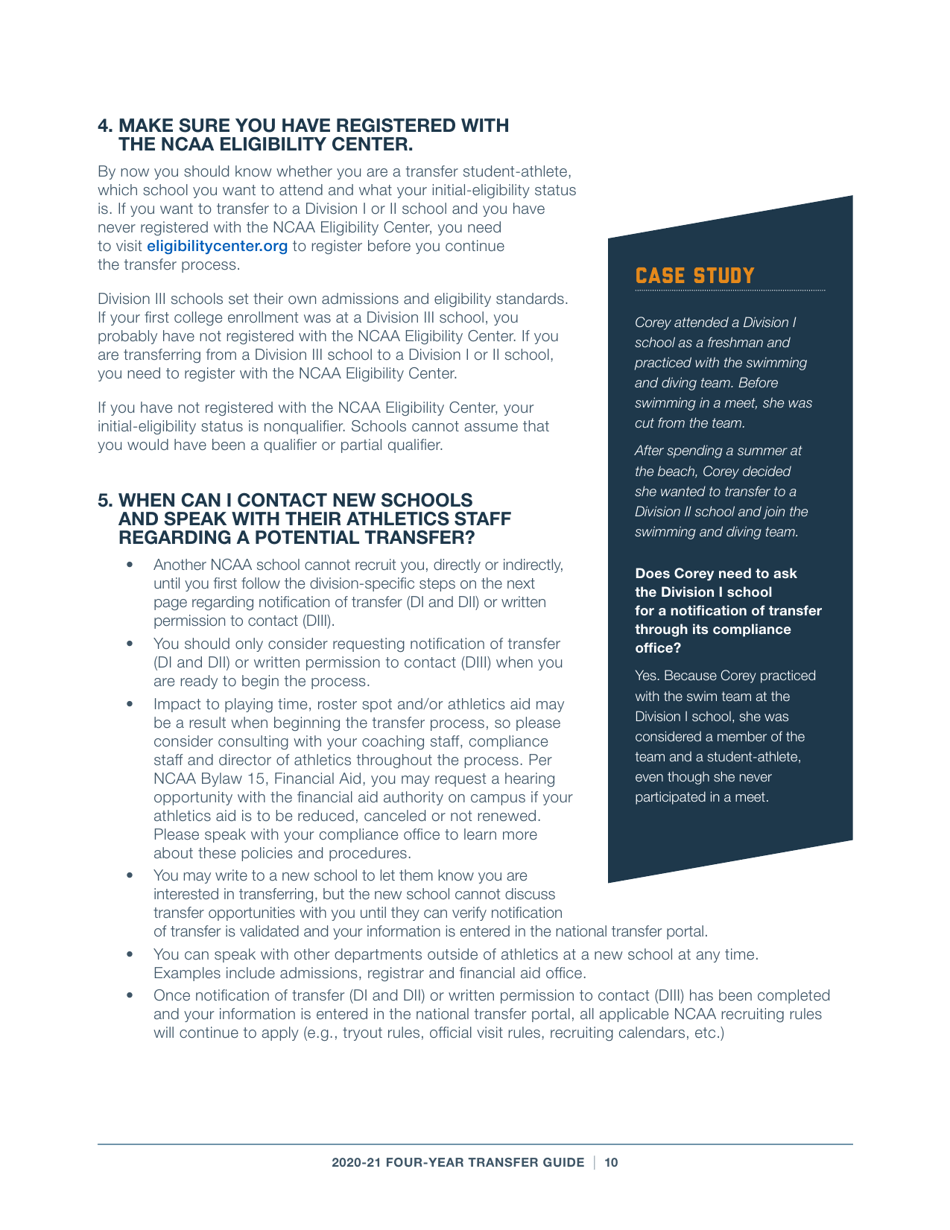 2020-21 Guide for Four-Year Transfers for Student-Athletes at Four-Year Colleges - Ncaa, Page 10