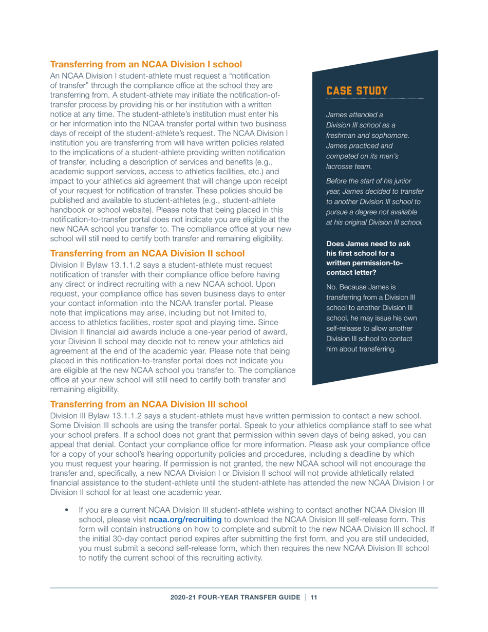 2020-21 Guide for Four-Year Transfers for Student-Athletes at Four-Year Colleges - Ncaa, Page 11
