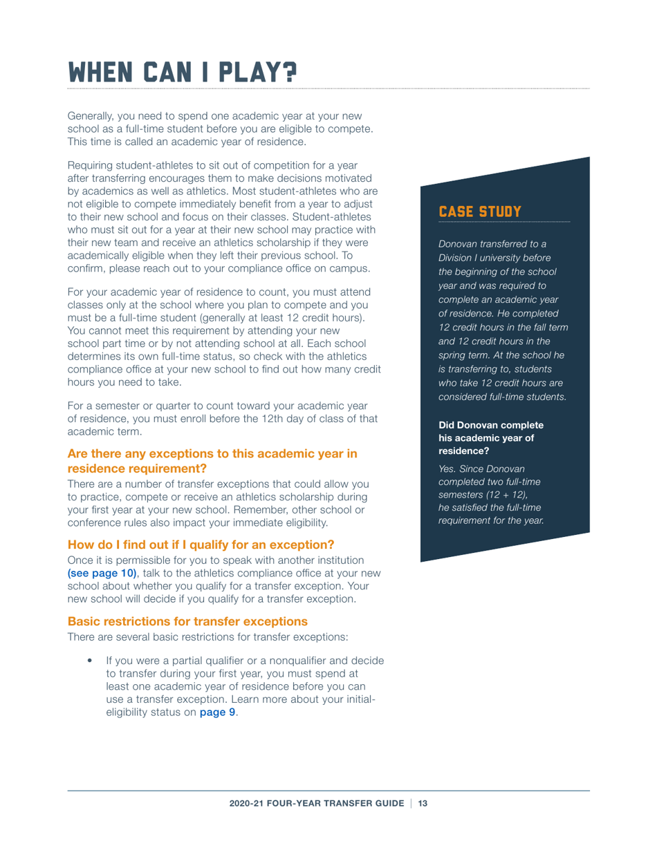 2020-21 Guide for Four-Year Transfers for Student-Athletes at Four-Year Colleges - Ncaa, Page 13