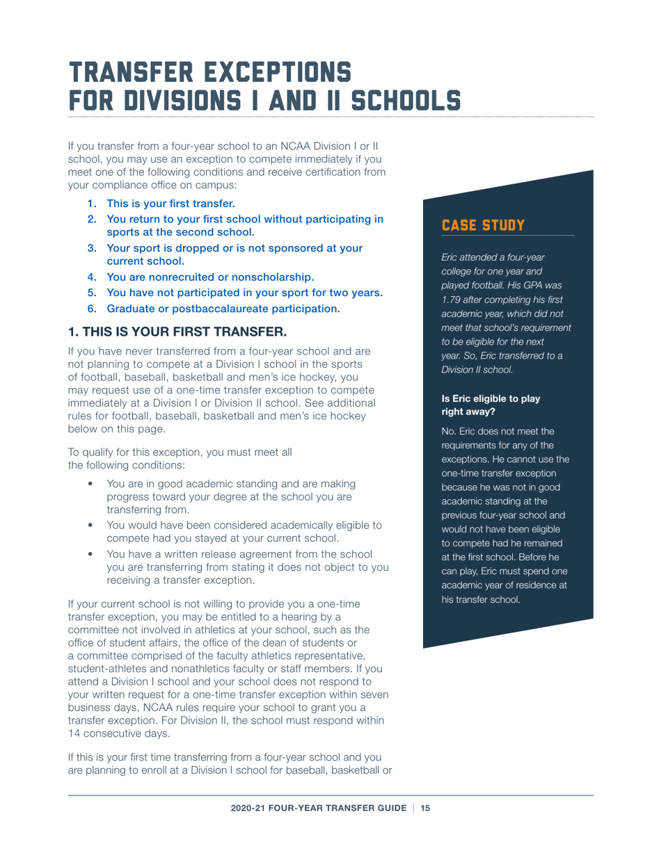 2020-21 Guide for Four-Year Transfers for Student-Athletes at Four-Year Colleges - Ncaa, Page 15
