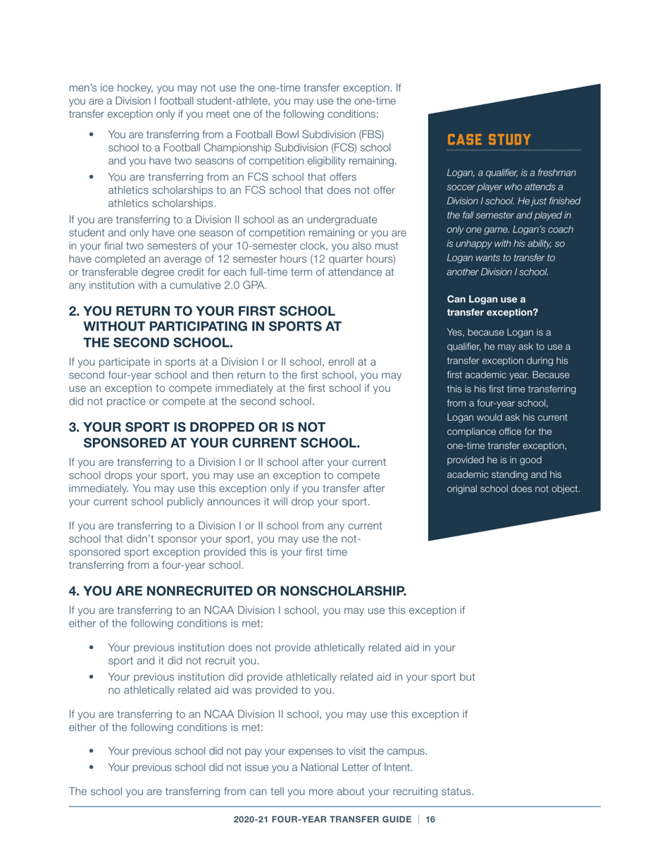 2020-21 Guide for Four-Year Transfers for Student-Athletes at Four-Year Colleges - Ncaa, Page 16