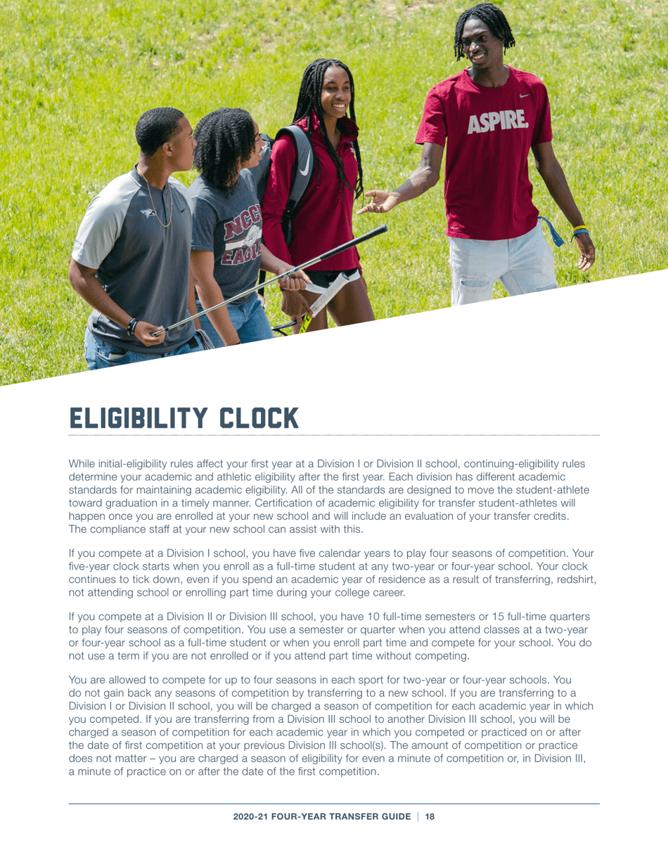 2020-21 Guide for Four-Year Transfers for Student-Athletes at Four-Year Colleges - Ncaa, Page 18