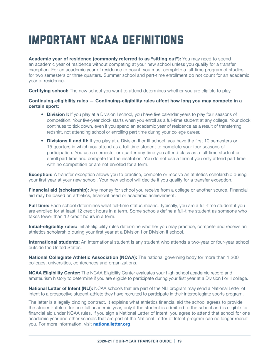 2020-21 Guide for Four-Year Transfers for Student-Athletes at Four-Year Colleges - Ncaa, Page 19