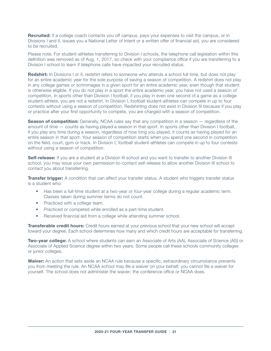 2020-21 Guide for Four-Year Transfers for Student-Athletes at Four-Year Colleges - Ncaa, Page 21