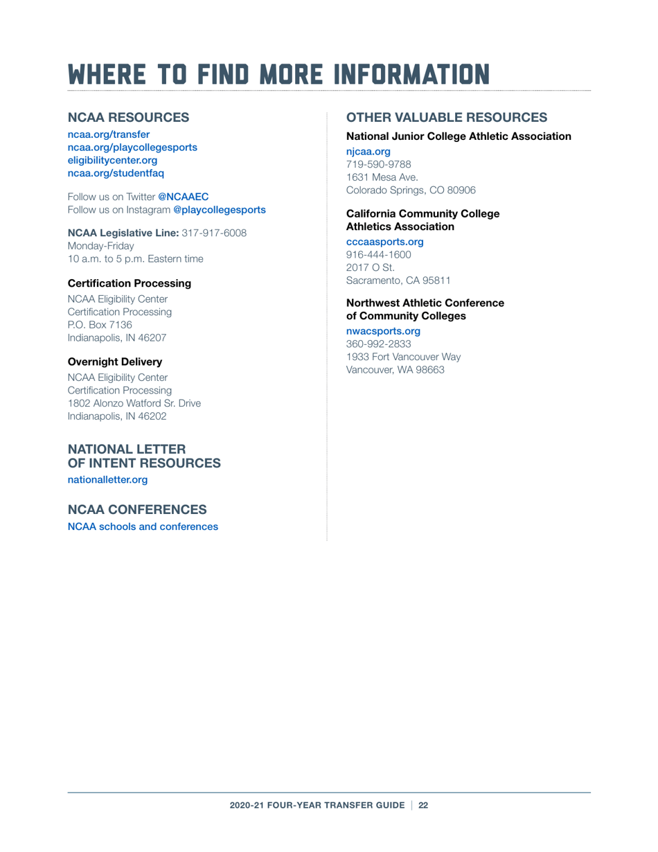 2020-21 Guide for Four-Year Transfers for Student-Athletes at Four-Year Colleges - Ncaa, Page 22