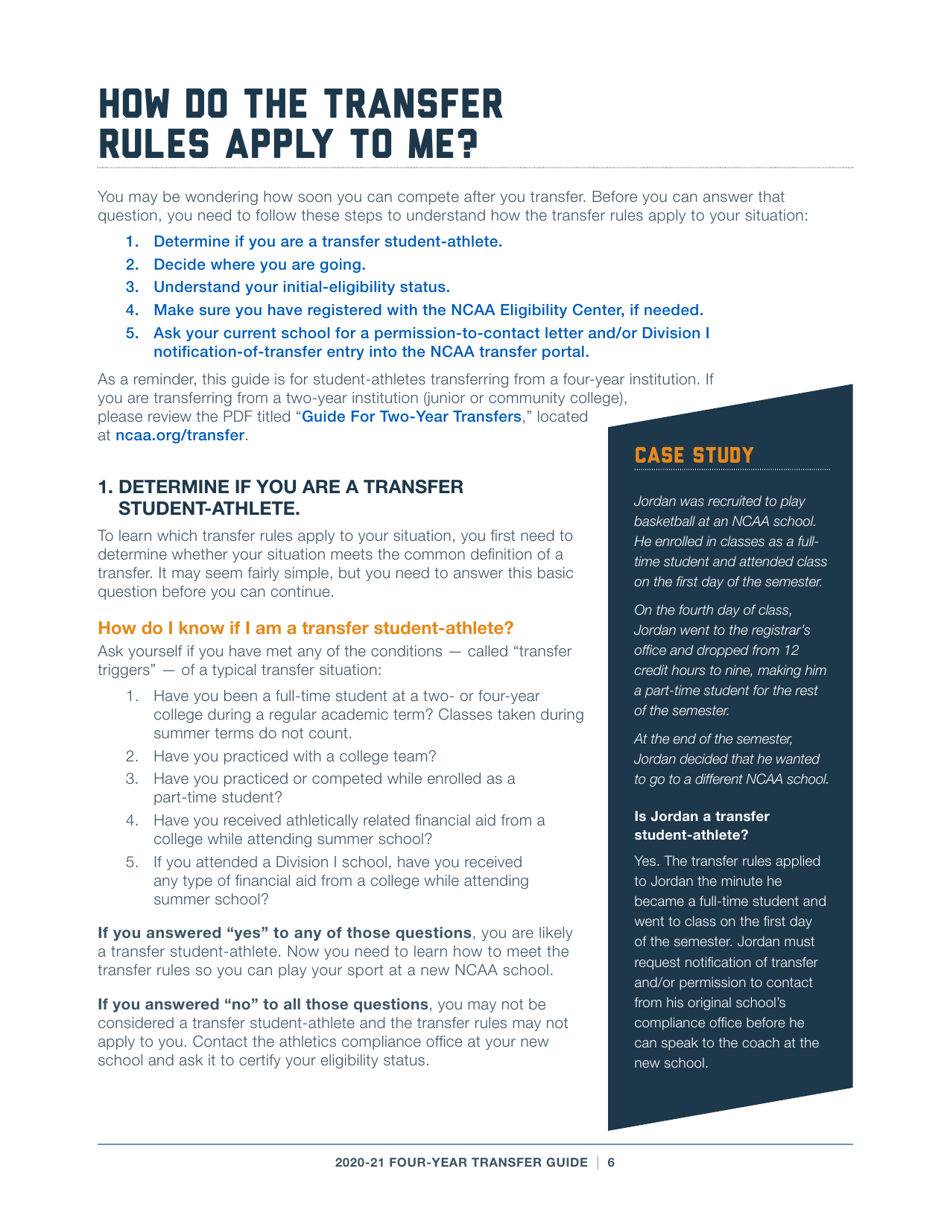 2020-21 Guide for Four-Year Transfers for Student-Athletes at Four-Year Colleges - Ncaa, Page 6