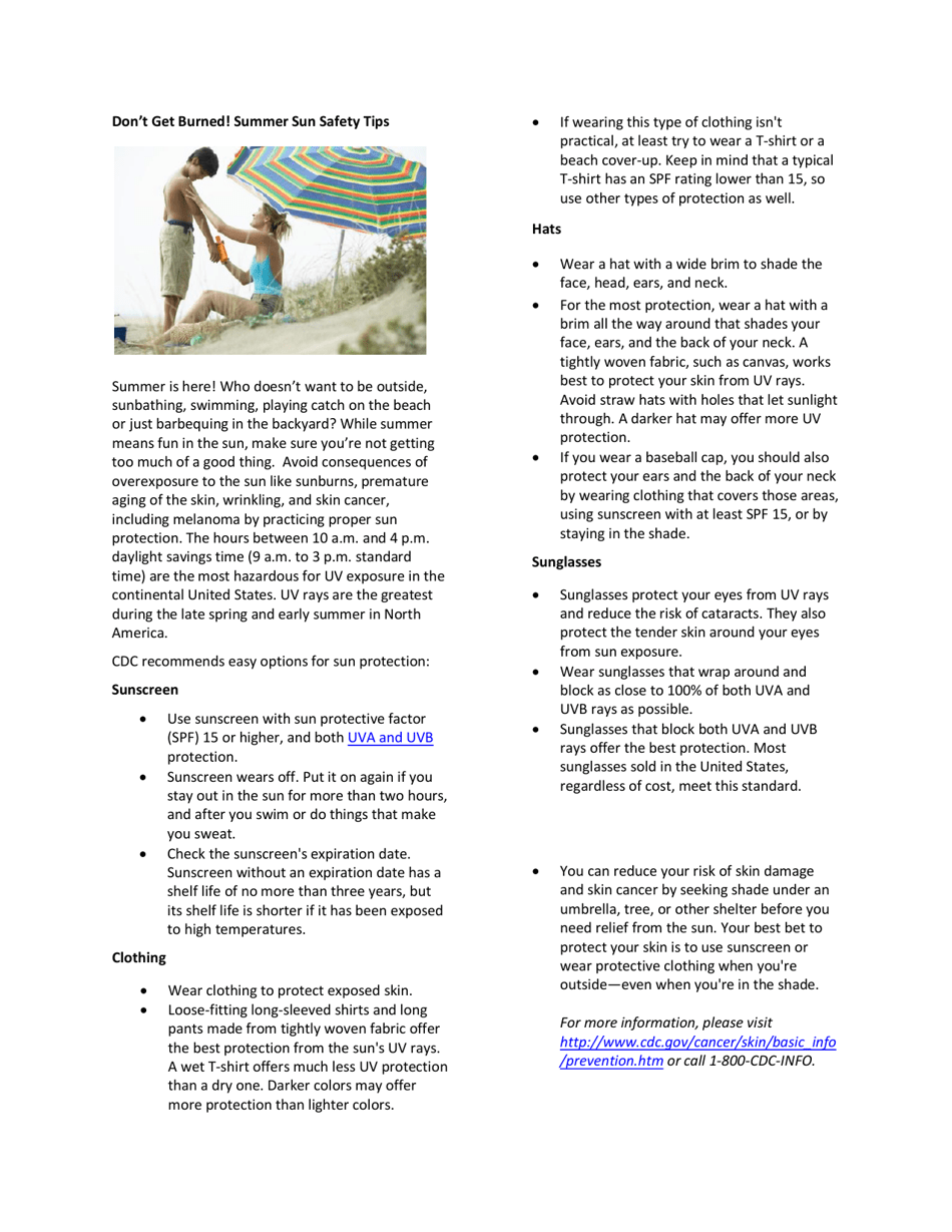 Dont Get Burned! Summer Sun Safety Tips, Page 1