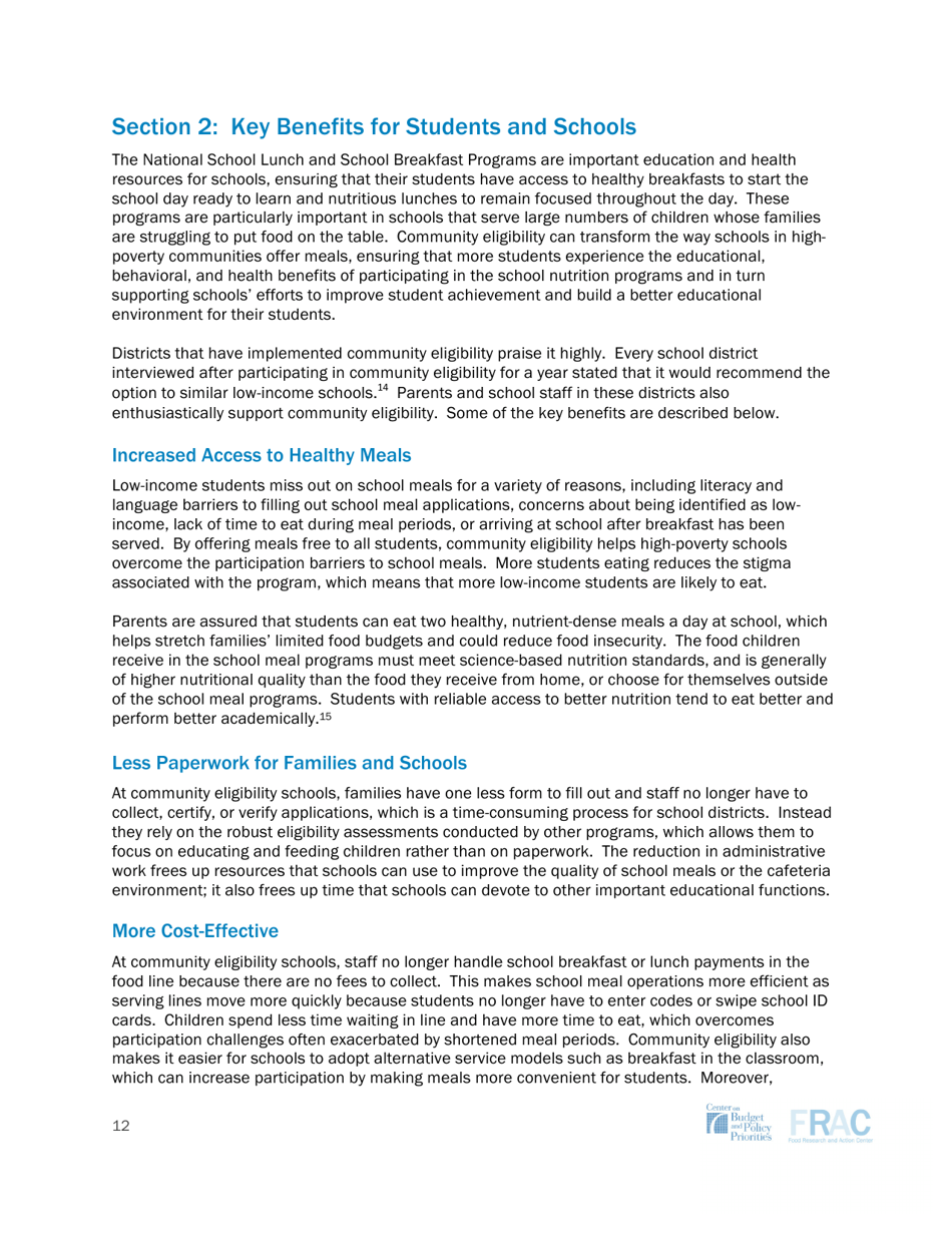 Community Eligibility: Making High-Poverty Schools Hunger Free - Frac, Page 12