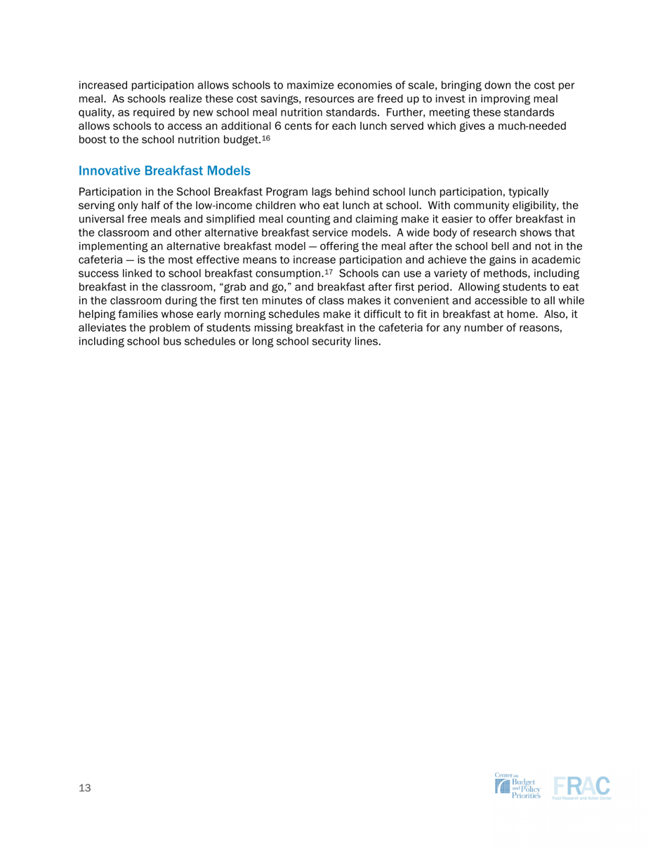 Community Eligibility: Making High-Poverty Schools Hunger Free - Frac, Page 13