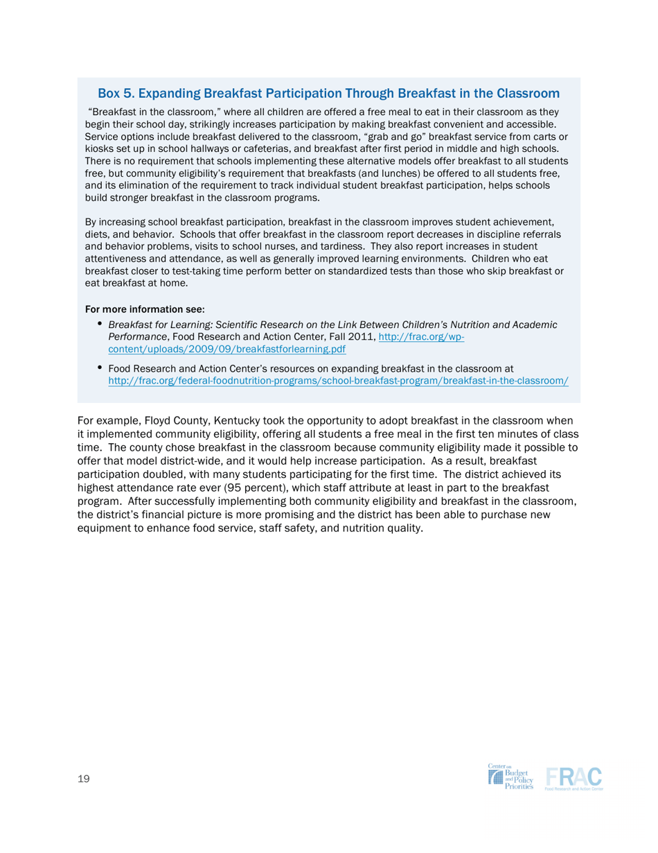 Community Eligibility: Making High-Poverty Schools Hunger Free - Frac, Page 19