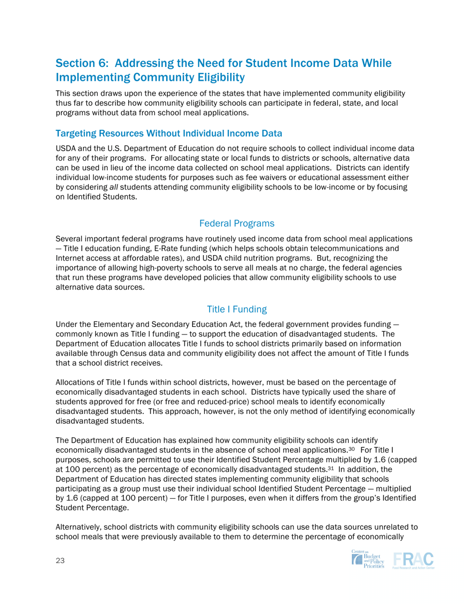Community Eligibility: Making High-Poverty Schools Hunger Free - Frac, Page 23