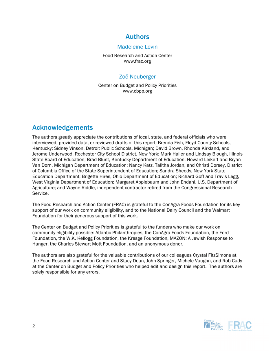 Community Eligibility: Making High-Poverty Schools Hunger Free - Frac, Page 2