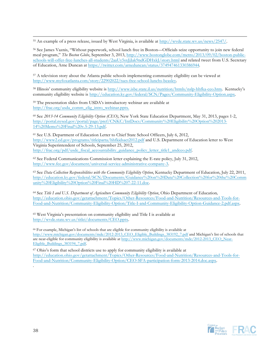 Community Eligibility: Making High-Poverty Schools Hunger Free - Frac, Page 38