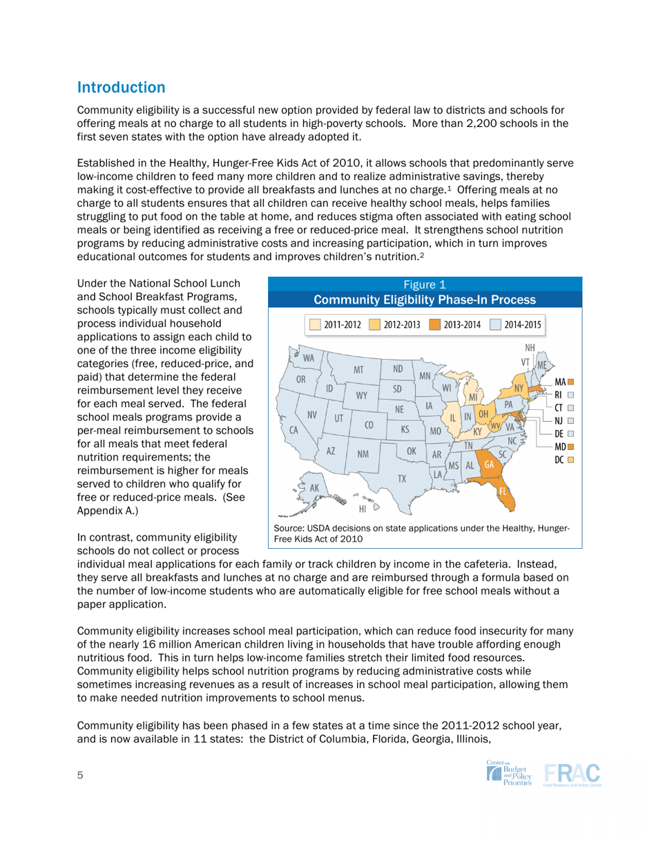 Community Eligibility: Making High-Poverty Schools Hunger Free - Frac, Page 5