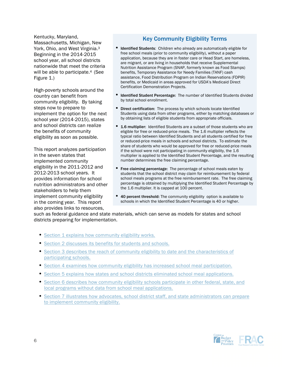 Community Eligibility: Making High-Poverty Schools Hunger Free - Frac, Page 6