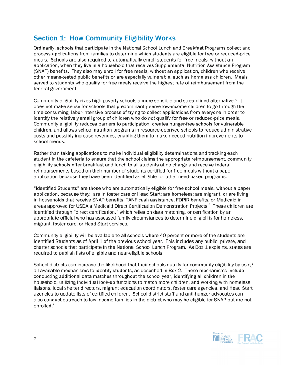 Community Eligibility: Making High-Poverty Schools Hunger Free - Frac, Page 7