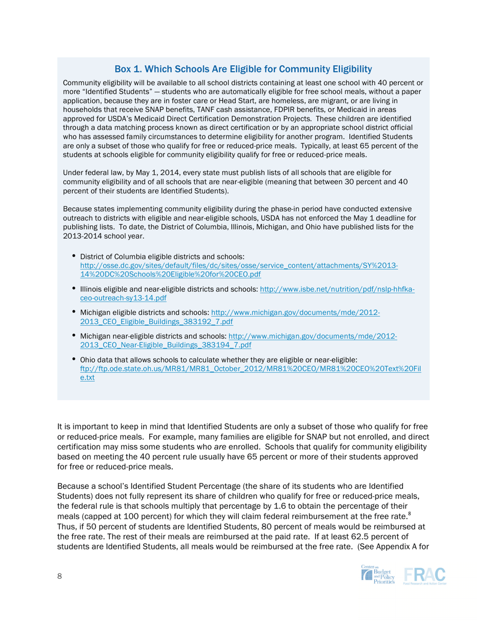 Community Eligibility: Making High-Poverty Schools Hunger Free - Frac, Page 8