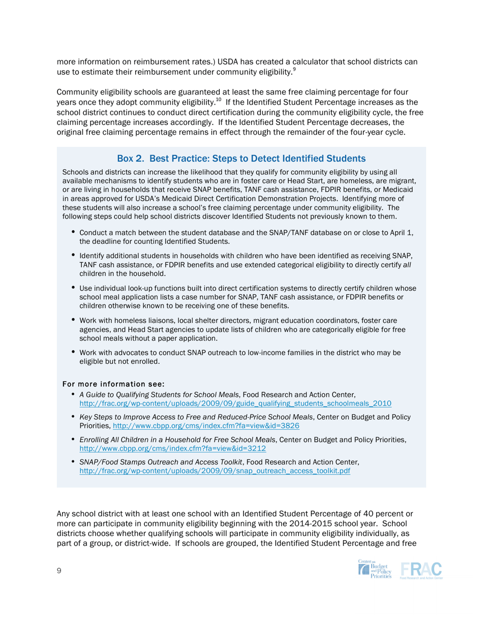 Community Eligibility: Making High-Poverty Schools Hunger Free - Frac, Page 9