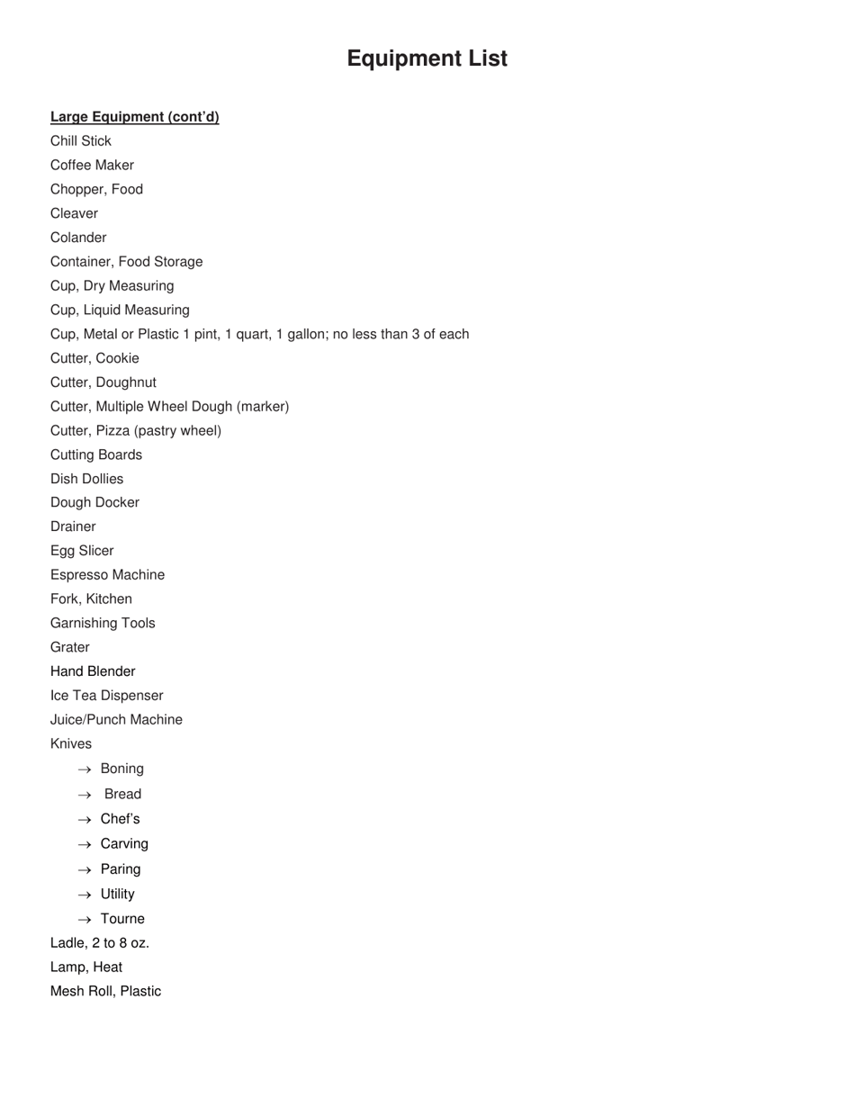 Equipment List Culinary Arts - Arizona, Page 3