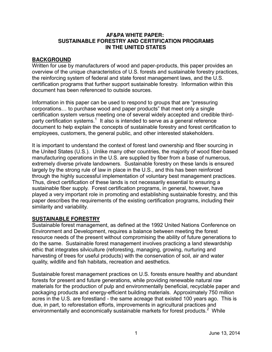 AFpa White Paper: Sustainable Forestry and Certification Programs in the United States, Page 4