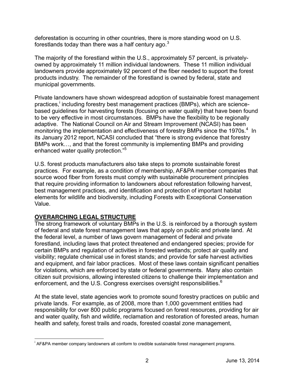 AFpa White Paper: Sustainable Forestry and Certification Programs in the United States, Page 5