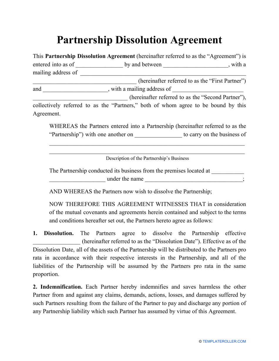Partnership Dissolution Agreement Template Download Printable PDF In dissolution of partnership agreement template