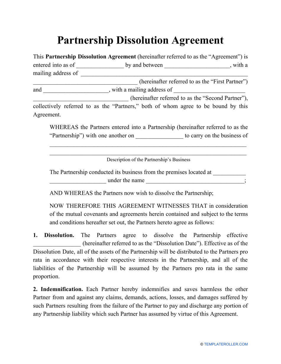 Partnership Dissolution Agreement Template Download Printable PDF With multiple partnership agreement template