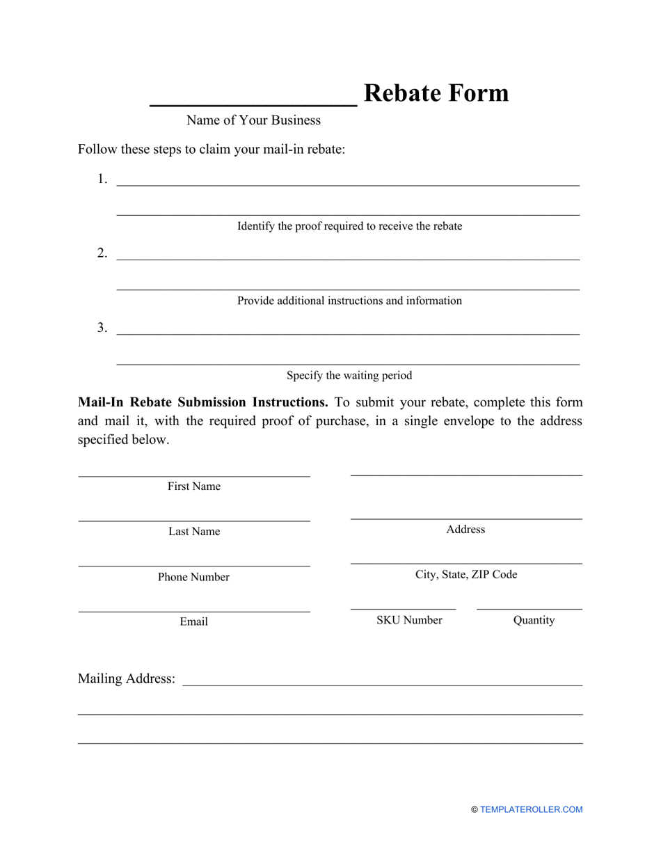 Rebate Form Download Printable PDF Templateroller