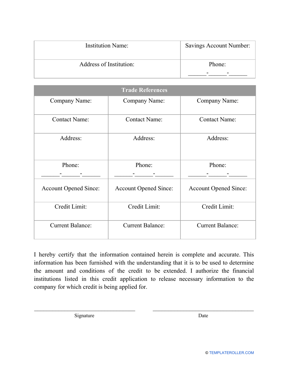 Credit Application Form, Page 2