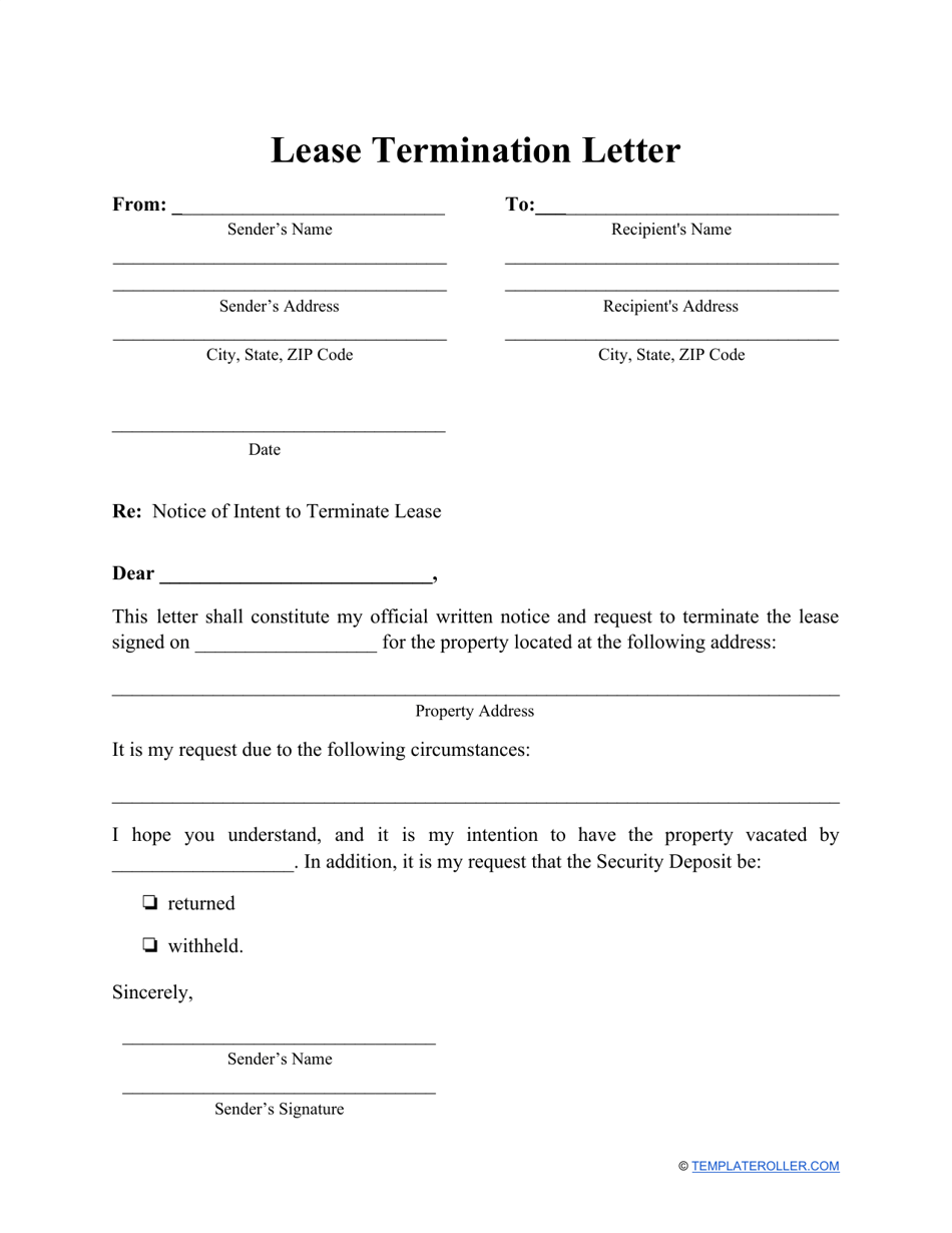 Lease Termination Letter Template Download Printable PDF Templateroller