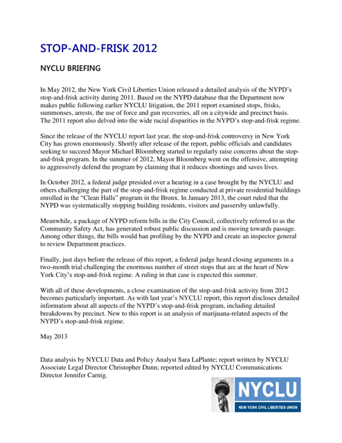 Stop-And-Frisk Report - New York Civil Liberties Union (Nyclu) Download Pdf