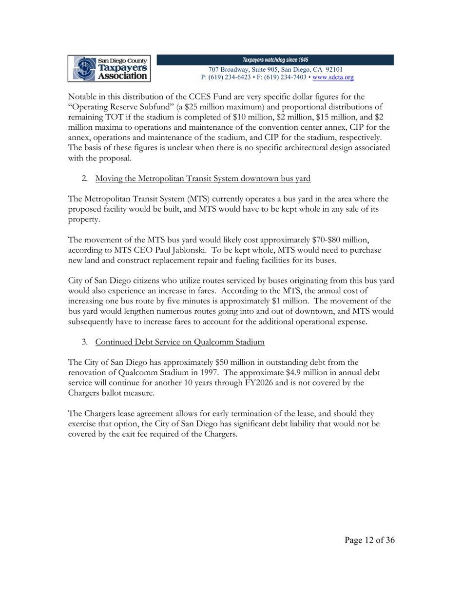City of San Diego Proposition C: the Chargers San Diego Integrated Convention Center Expansion / Stadium and Tourism Initiative - San Diego County, California, Page 12