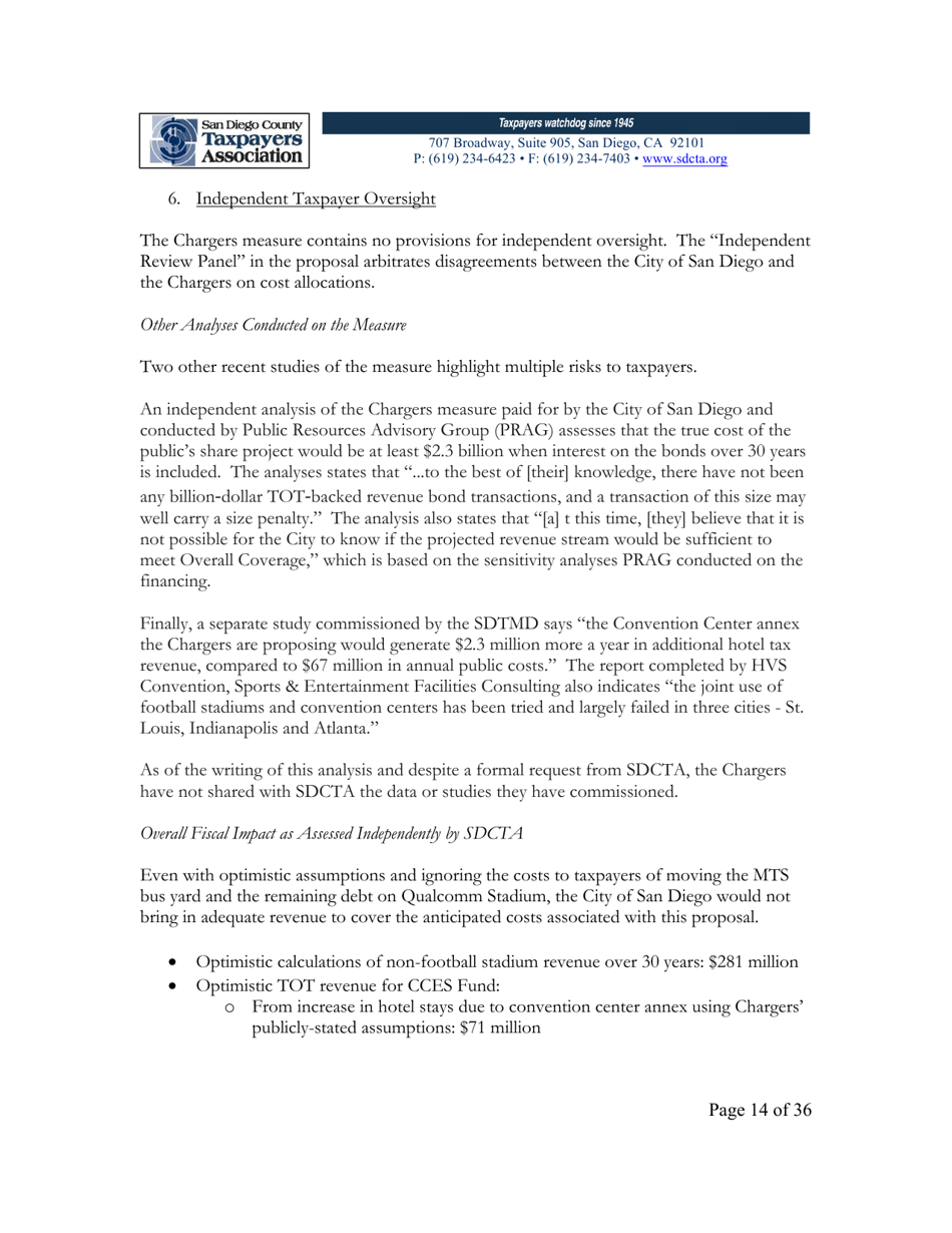 City of San Diego Proposition C: the Chargers San Diego Integrated Convention Center Expansion / Stadium and Tourism Initiative - San Diego County, California, Page 14