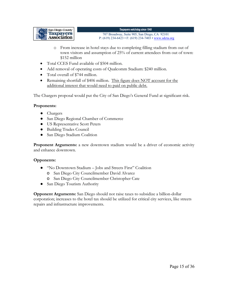 City of San Diego Proposition C: the Chargers San Diego Integrated Convention Center Expansion / Stadium and Tourism Initiative - San Diego County, California, Page 15