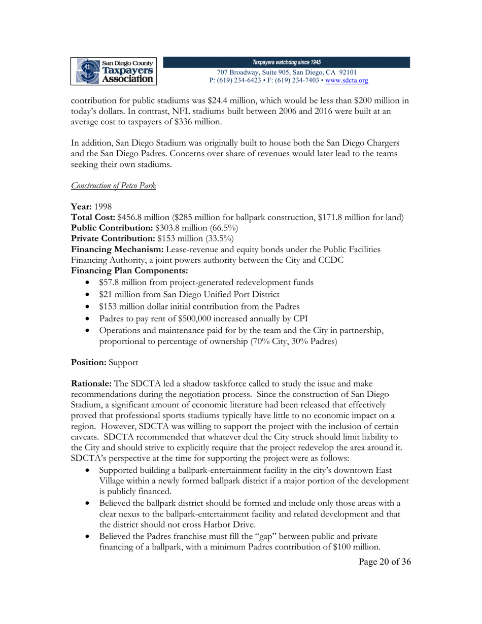 City of San Diego Proposition C: the Chargers San Diego Integrated Convention Center Expansion / Stadium and Tourism Initiative - San Diego County, California, Page 20
