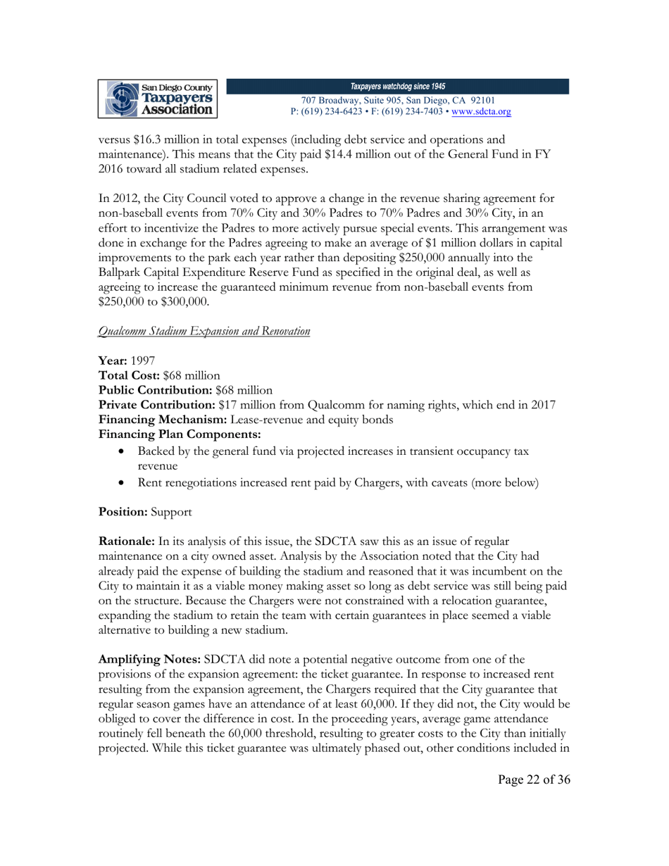City of San Diego Proposition C: the Chargers San Diego Integrated Convention Center Expansion / Stadium and Tourism Initiative - San Diego County, California, Page 22