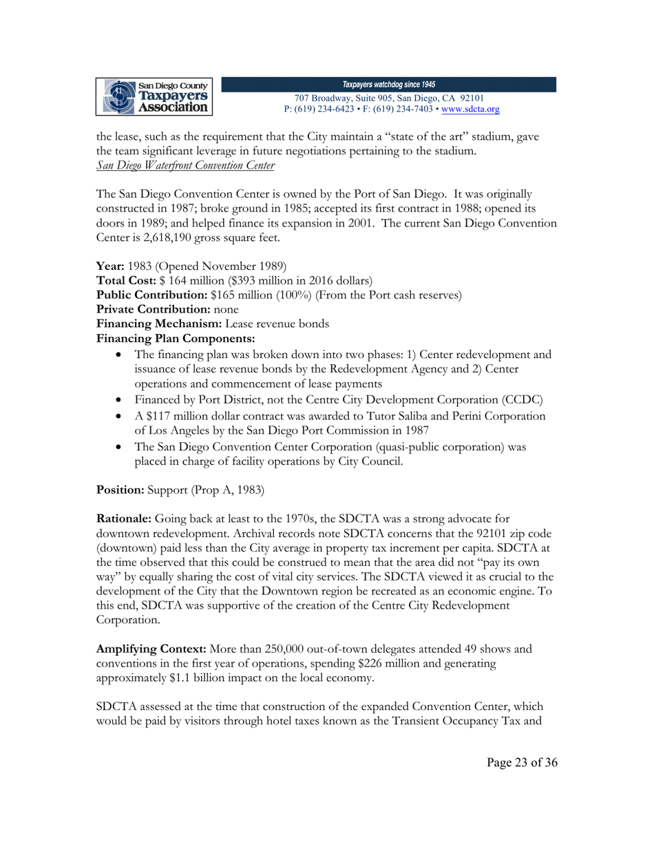 City of San Diego Proposition C: the Chargers San Diego Integrated Convention Center Expansion / Stadium and Tourism Initiative - San Diego County, California, Page 23