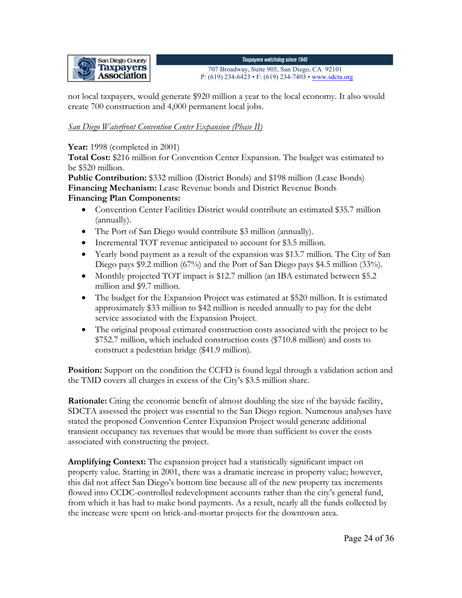 City of San Diego Proposition C: the Chargers San Diego Integrated Convention Center Expansion / Stadium and Tourism Initiative - San Diego County, California, Page 24
