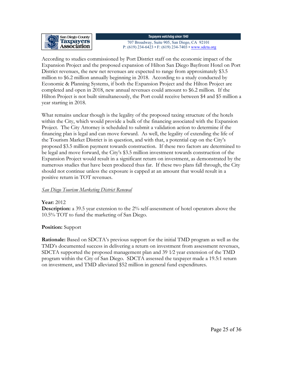 City of San Diego Proposition C: the Chargers San Diego Integrated Convention Center Expansion / Stadium and Tourism Initiative - San Diego County, California, Page 25